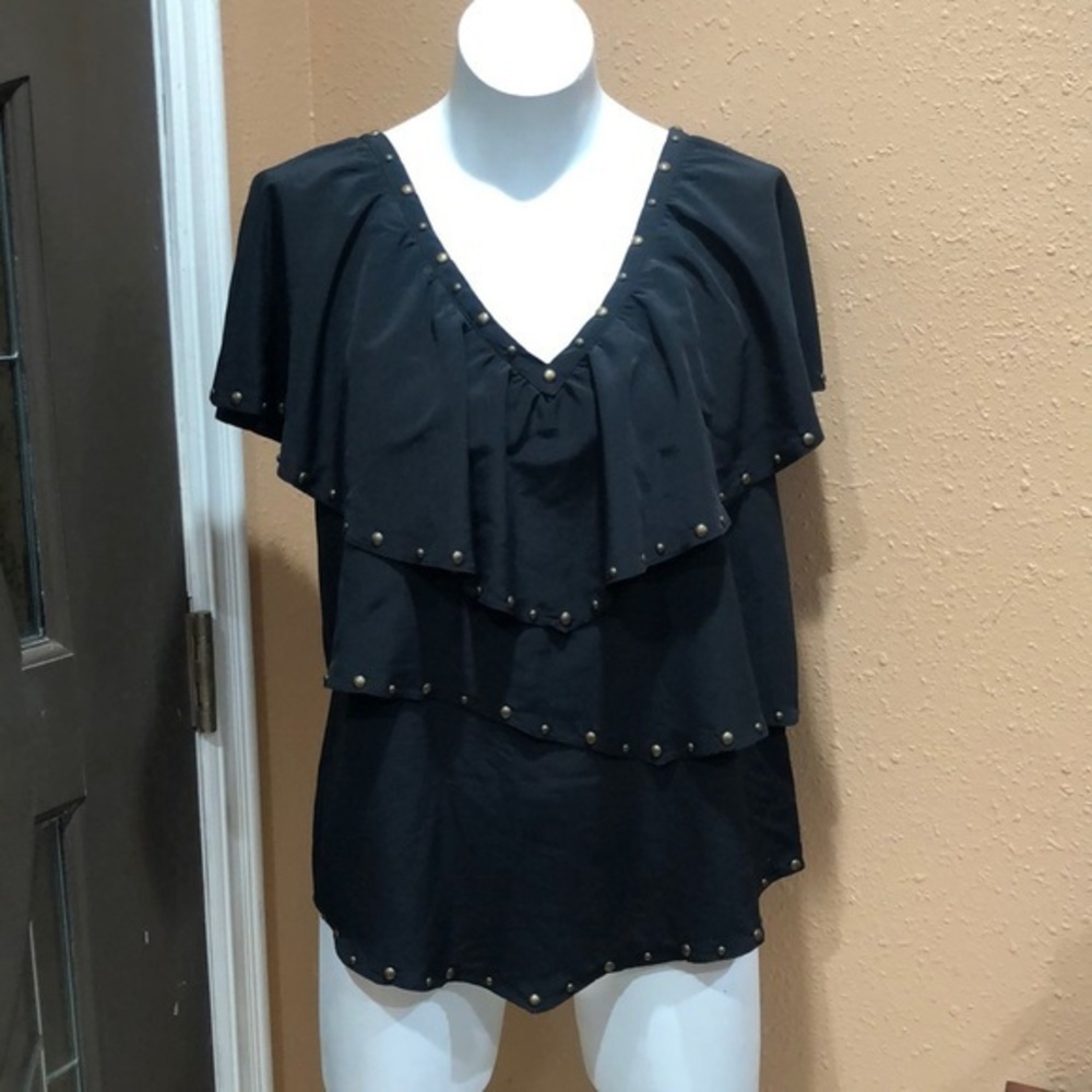Hanna G multi tiered studded black blouse